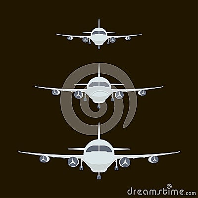 Airplanes silhouette front jet aircraft Vector Illustration