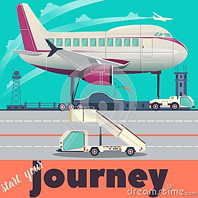 Airport and airplane flat vector illustration Vector Illustration