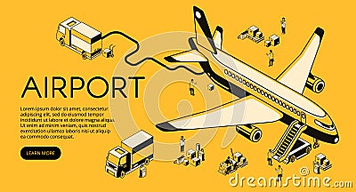 Airplane in airport vector halftone illustration Vector Illustration