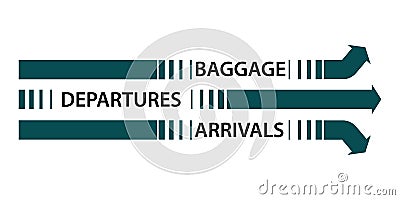 Airport arrow signs at terminal for travel advertising concept. Signs on floor. Vector illustration. Vector Illustration