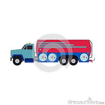 Airport aviation fuel truck vector flat side view. Airplane petrol tanker transportation Vector Illustration