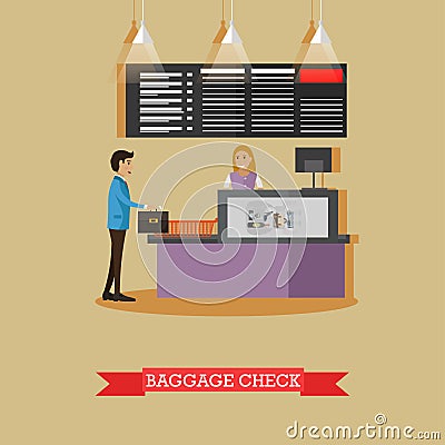 Airport baggage check concept vector illustration in flat style. Vector Illustration