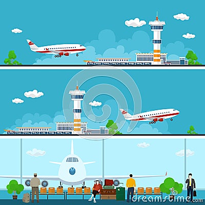 Airport Banners, Travel Concept Vector Illustration