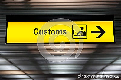 Airport customs declare sign with icon and arrow hanging Stock Photo