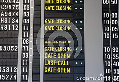 Airport Departure Board Stock Photo