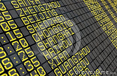 Airport Departure Board with Chinese destinations Stock Photo