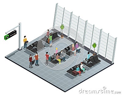 Airport Departure Lounge Isometric Composition Vector Illustration