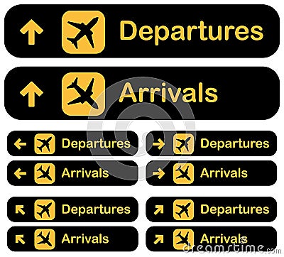 Airport Departures, arrivals dirrection signs set, vector illustration Vector Illustration