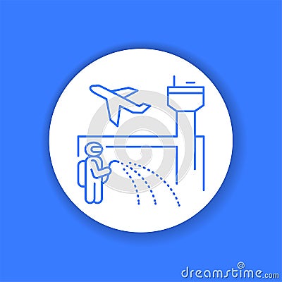 Airport disinfection color glyph icon. Worker in protective suit with disinfector sprayer. Vector Illustration