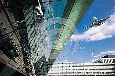 Airport exterior and airplane traffic Stock Photo