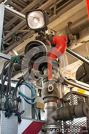 Airport firetruck water canon high pressure Stock Photo