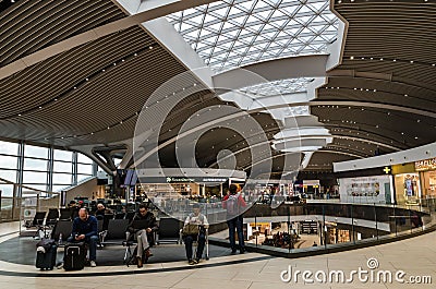 Italy, Rome , airport Fiumicino, March 2018, amazing airport place, interior, passengers, waiting rooms Editorial Stock Photo