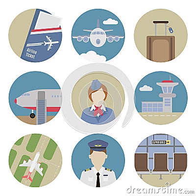 Airport flat icons Vector Illustration