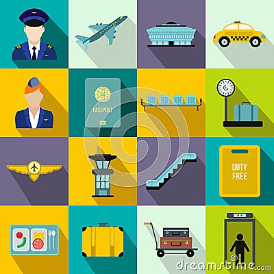 Airport flat icons Vector Illustration