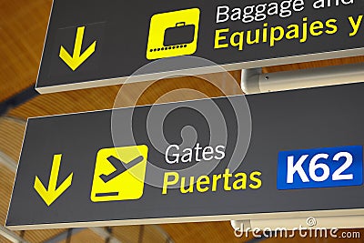 Airport flight arrival gates info display on spanish language Stock Photo