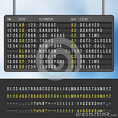 Airport flip arrivals information scoreboard vector mockup Vector Illustration