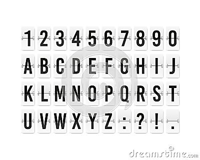 Airport flip board panel. Typography font display. Vector realistic terminal mechanical analog board. Vector Illustration