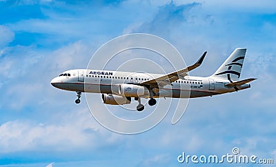 AIRPORT FRANKFURT,GERMANY: JUNE 23, 2017: Airbus A320 Aegean Air Editorial Stock Photo