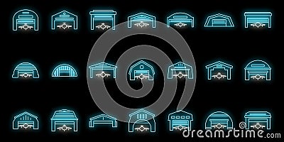 Airport hangar icons set vector neon Vector Illustration