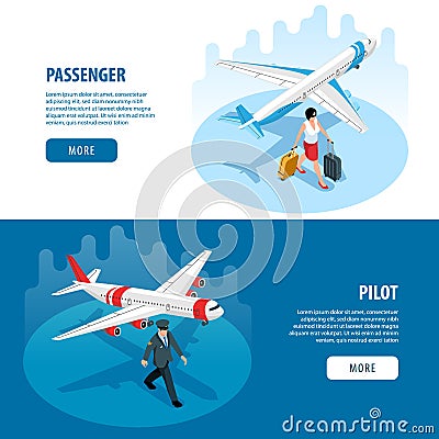 Airport Horizontal Banners Vector Illustration