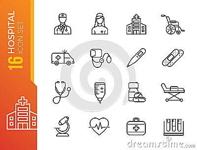 Minimal Hospital line icon set Vector Illustration