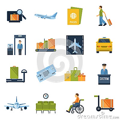 Airport Icons Flat Vector Illustration