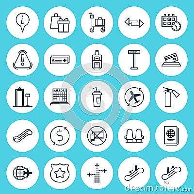 Airport Icons Set. Collection Of Crossroad, Armchair, Worldwide Flight And Other Elements. Also Includes Symbols Such As Vector Illustration