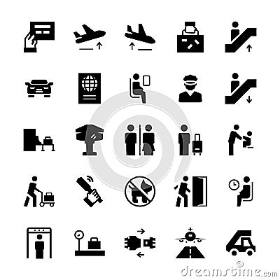 Airport icons set in flat style. Vector symbols Vector Illustration