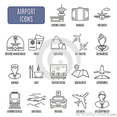 Airport icons. Set of vector pictograms Vector Illustration