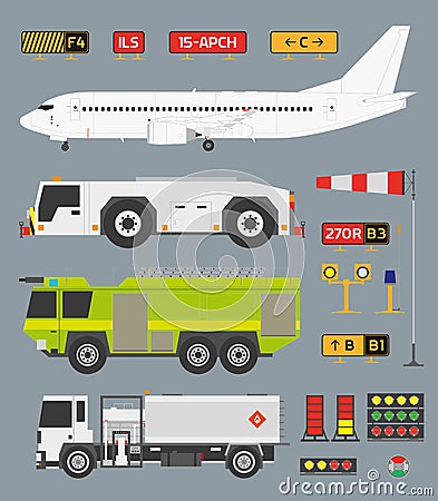 Airport infographic set with trucks Vector Illustration