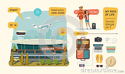 Airport with information about tourists Vector Illustration