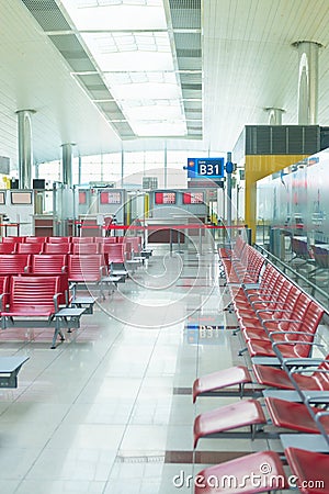 Airport interior in waiting area near gate Stock Photo