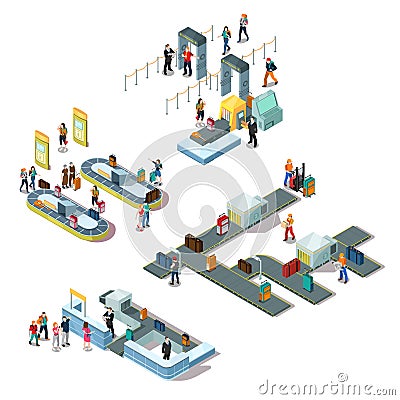 Airport Isometric Compositions Vector Illustration