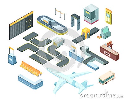 Airport Isometric Set Vector Illustration