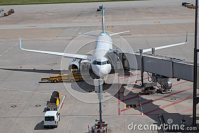 Airport jet parking at gate ready for check-in Stock Photo