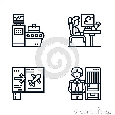 airport line icons. linear set. quality vector line set such as checkpoint, boarding pass, business class Vector Illustration