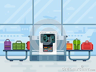 Airport luggage scanner. Police secure belt scanners scan airline passengers baggage, passenger checkpoint vector Vector Illustration