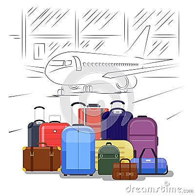 Airport luggage vector illustration. People travel background Vector Illustration