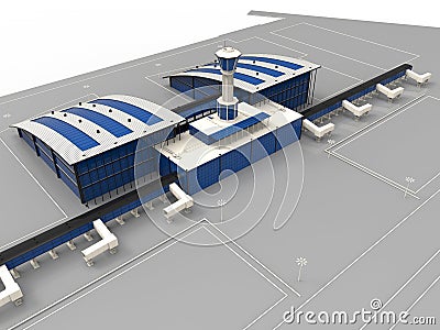 Airport main terminal Cartoon Illustration