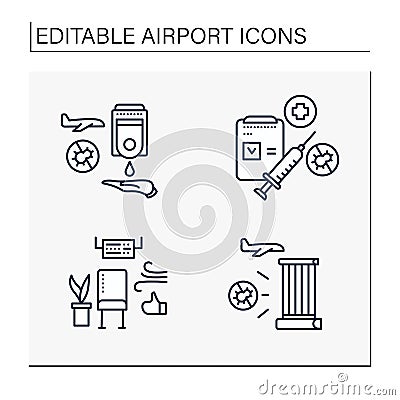Airport new normal line icons set Vector Illustration