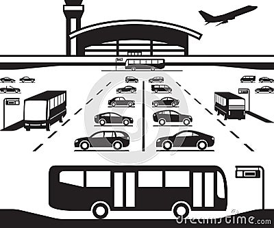 Airport parking transfer buses Vector Illustration