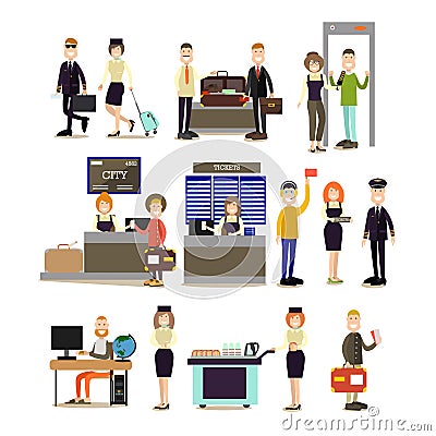 Airport people vector flat icon set Vector Illustration