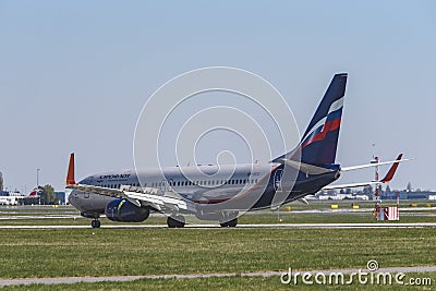 Airport Prague Ruzyne-LKPR, Boeing 737-800 russia Editorial Stock Photo