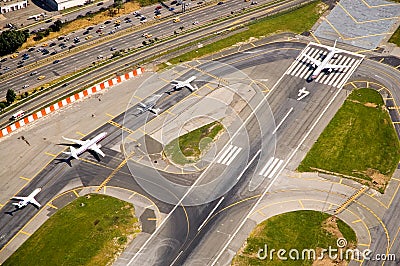 Airport runway airplanes Stock Photo