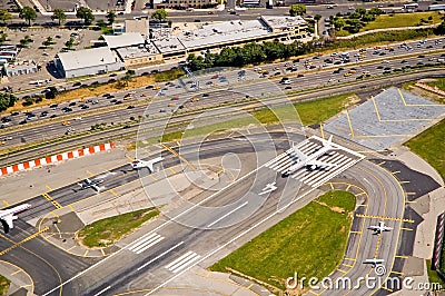 Airport runway airplanes Stock Photo