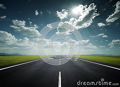 Airport runway on a sunny day Stock Photo