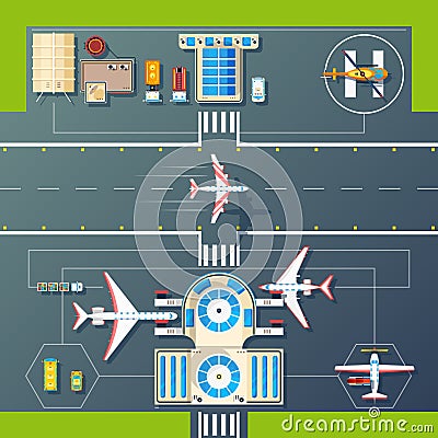 Airport Runways Top View Flat Image Vector Illustration