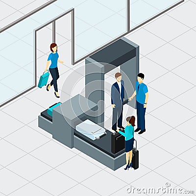 Airport Security Check Vector Illustration