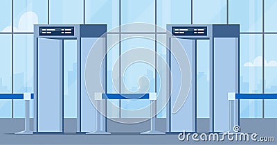 Airport security metal detectors in airport lounge. Full body scanners. Security check gates. Vector illustration Vector Illustration