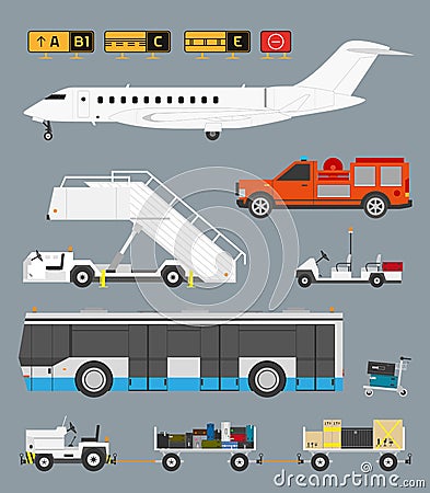 Airport set with baggage cart Vector Illustration